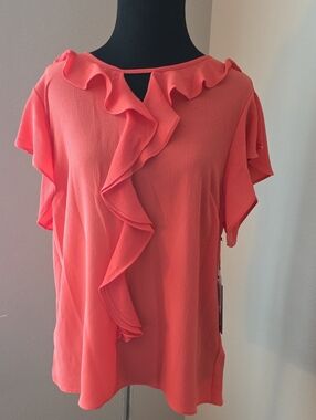 Vince Camuto Coral Ruffle-Front Short Sleeve Blouse